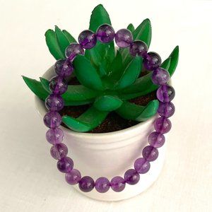 Amethyst Healing Natural Gemstone Bead Bracelet for Women or Men One Size 8mm